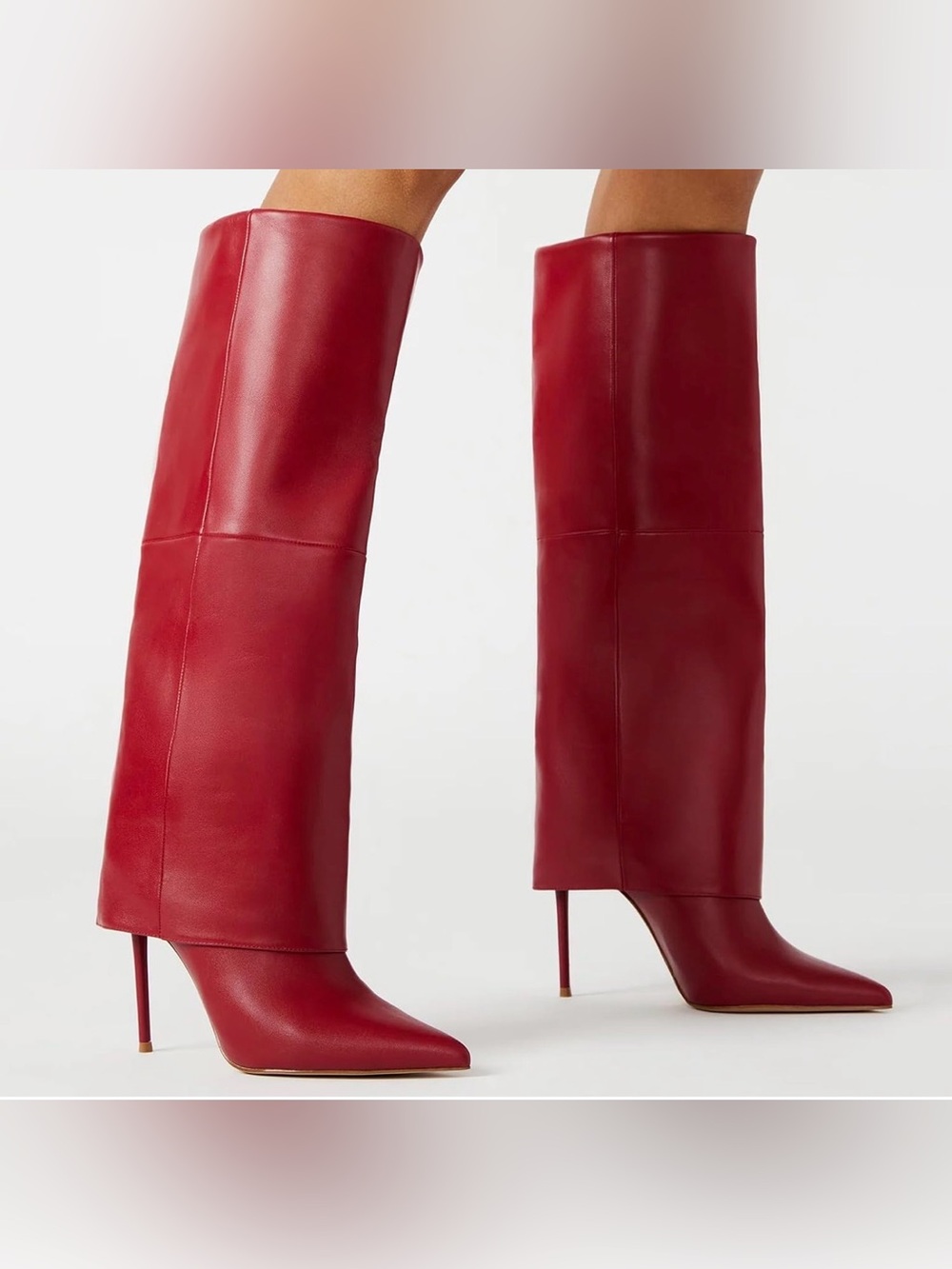 VOMIRA Womens Knee High Boots Stiletto Pointed Toe High Heels Fold Over